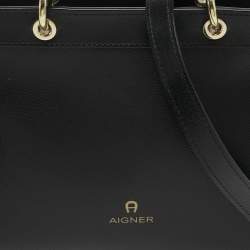 Pre Owned Aigner Carol Mini Black Leather Tote