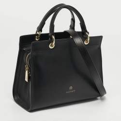 Pre Owned Aigner Carol Mini Black Leather Tote