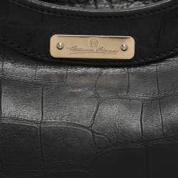 مملوكة مسبقًا Aigner Black Croc Embossed Leather Hobo