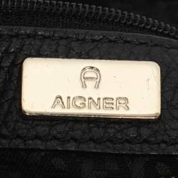 Pre Owned Aigner Black Leather Satchel