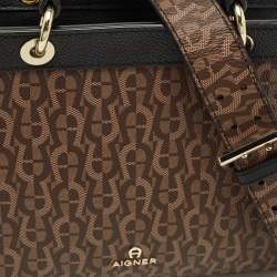 Pre Owned Aigner Carol Brown/Black Signature Coated Canvas Top Handle Bag