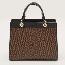 Pre Owned Aigner Carol Brown/Black Signature Coated Canvas Top Handle Bag