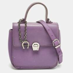 Pre Owned Aigner Genoveva Purple Leather Flap Top Handle Bag