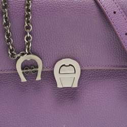 Pre Owned Aigner Genoveva Purple Leather Flap Top Handle Bag