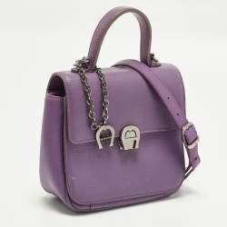 Pre Owned Aigner Genoveva Purple Leather Flap Top Handle Bag