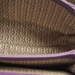 Pre Owned Aigner Genoveva Purple Leather Flap Top Handle Bag