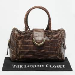 Pre Owned حقيبة أيغنر سحاب جلد منقوش بني