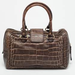 Pre Owned حقيبة أيغنر سحاب جلد منقوش بني