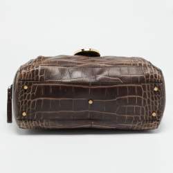 Pre Owned حقيبة أيغنر سحاب جلد منقوش بني