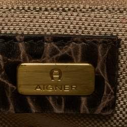 Pre Owned حقيبة أيغنر سحاب جلد منقوش بني