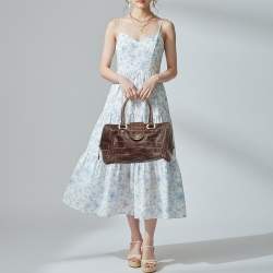 Pre Owned حقيبة أيغنر سحاب جلد منقوش بني