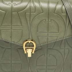 Pre Owned Aigner Pria Green Logo Embossed Leather Crossbody Bag