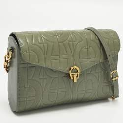 Pre Owned Aigner Pria Green Logo Embossed Leather Crossbody Bag