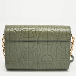 Pre Owned Aigner Pria Green Logo Embossed Leather Crossbody Bag