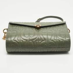 Pre Owned Aigner Pria Green Logo Embossed Leather Crossbody Bag