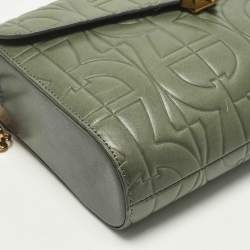 Pre Owned Aigner Pria Green Logo Embossed Leather Crossbody Bag