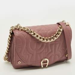 Pre Owned Aigner Diadora Mini Old Rose Leather Crossbody Bag