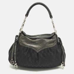 مملوكة مسبقًا Aigner Black/Green Jacquard Canvas and Iridescent Leather Shoulder Bag