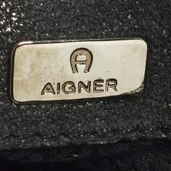 مملوكة مسبقًا Aigner Black/Green Jacquard Canvas and Iridescent Leather Shoulder Bag