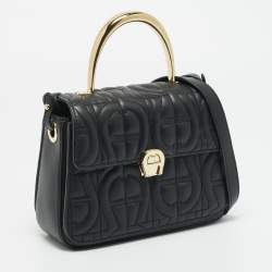 مملوكة مسبقًا حقيبة يد علوية جلد منقوشة بشعار  أسود صغيرة ومحفظة من آيغنر جينوفيفا