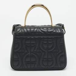 مملوكة مسبقًا حقيبة يد علوية جلد منقوشة بشعار أسود صغيرة ومحفظة من آيغنر جينوفيفا