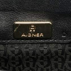 مملوكة مسبقًا حقيبة يد علوية جلد منقوشة بشعار أسود صغيرة ومحفظة من آيغنر جينوفيفا