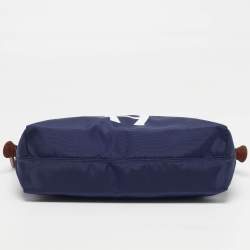 Pre Owned Aigner I Love A Blue/Brown Nylon Zip Satchel