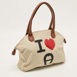 مملوكة مسبقًا Aigner I Love A Beige/Brown Nylon Zip Satchel