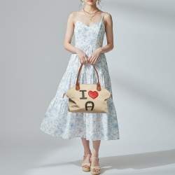 مملوكة مسبقًا Aigner I Love A Beige/Brown Nylon Zip Satchel