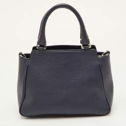 Pre Owned Aigner Navy Blue Leather Top Zip Satchel