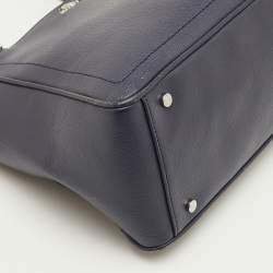 Pre Owned Aigner Navy Blue Leather Top Zip Satchel