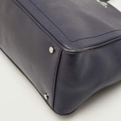 Pre Owned Aigner Navy Blue Leather Top Zip Satchel