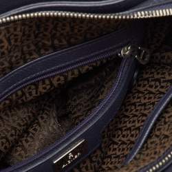 Pre Owned Aigner Navy Blue Leather Top Zip Satchel