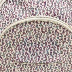Pre Owned Aigner Icon Magenta/White Signature Printed Coated Canvas Backpack