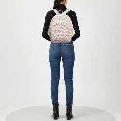 Pre Owned Aigner Icon Magenta/White Signature Printed Coated Canvas Backpack