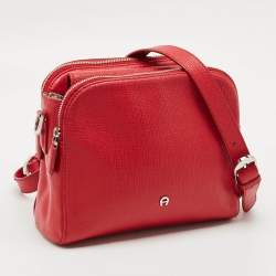مملوكة مسبقًا Aigner Double Zip Red Leather Shoulder Bag