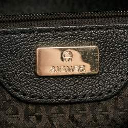 Pre Owned Aigner Cavallina Black Grained Leather Hobo