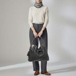 Pre Owned Aigner Cavallina Black Grained Leather Hobo