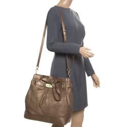 Pre Owned Aigner Metallic Brown Pebbled Leather Logo Tote