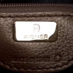 Pre Owned Aigner Metallic Brown Pebbled Leather Logo Tote