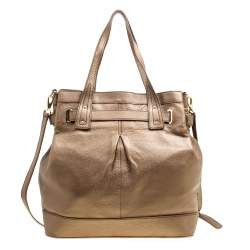 Pre Owned Aigner Metallic Brown Pebbled Leather Logo Tote