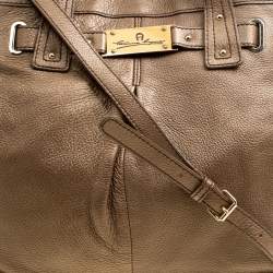 Pre Owned Aigner Metallic Brown Pebbled Leather Logo Tote