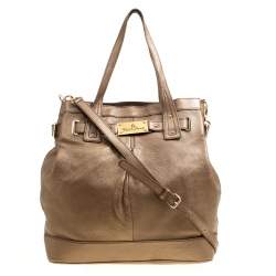 Aigner Metallic Brown Pebbled Leather Logo Tote