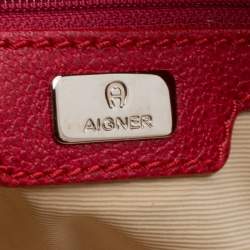 Pre Owned Aigner Beige/Red Signature Canvas Shopping Tote