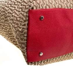 Pre Owned Aigner Beige/Red Signature Canvas Shopping Tote