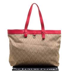 Pre Owned Aigner Beige/Red Signature Canvas Shopping Tote