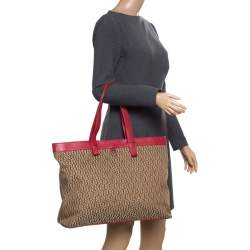 Pre Owned Aigner Beige/Red Signature Canvas Shopping Tote