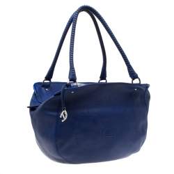 Pre Owned Aigner Blue Violet Leather Satchel