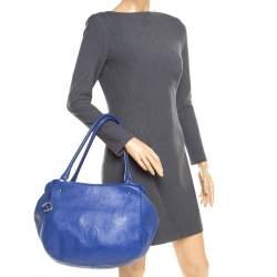 Pre Owned Aigner Blue Violet Leather Satchel