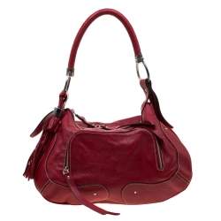 Aigner Red Leather Tassels Hobo 